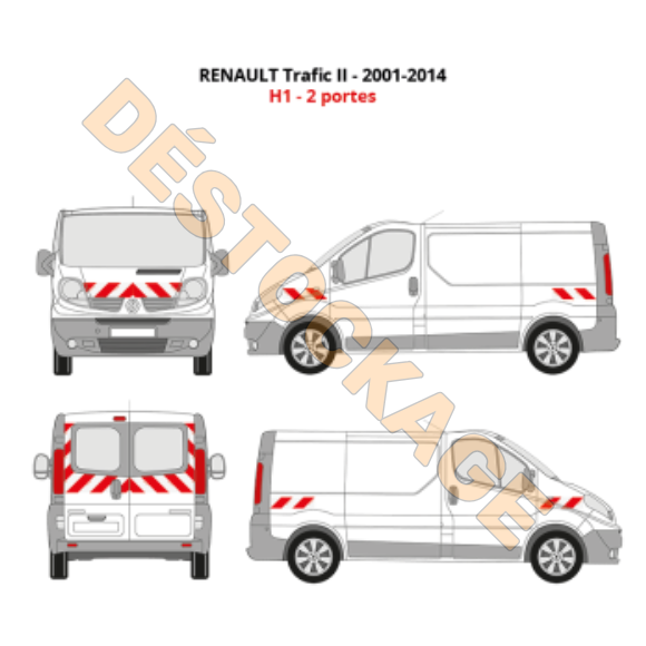 Kit de balisage rouge et blanc - Renault Trafic II Phase 1/2 2001-2014 H1 Classe B