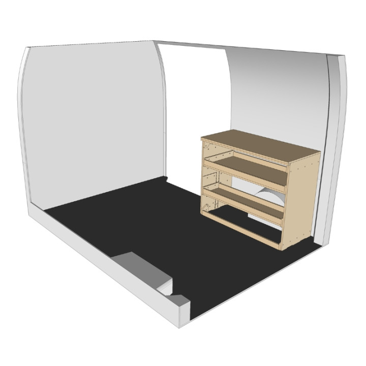 Etagère bois brut avec établie vue de face Ford Transit 2013+