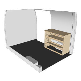 Etagère bois brut avec établie vue de face Mercedes Sprinter 2006-2018