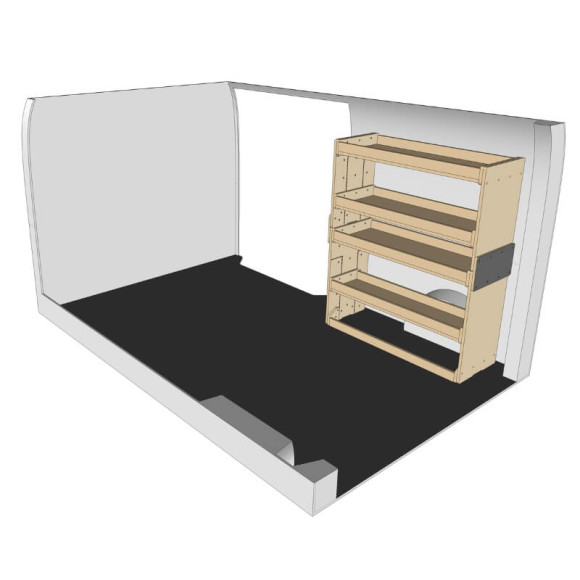 Etagère bois brut droit vue de face Volkswagen Vito 2014+ Etagère bois brut droit vue de face Volkswagen Vito 2014+
