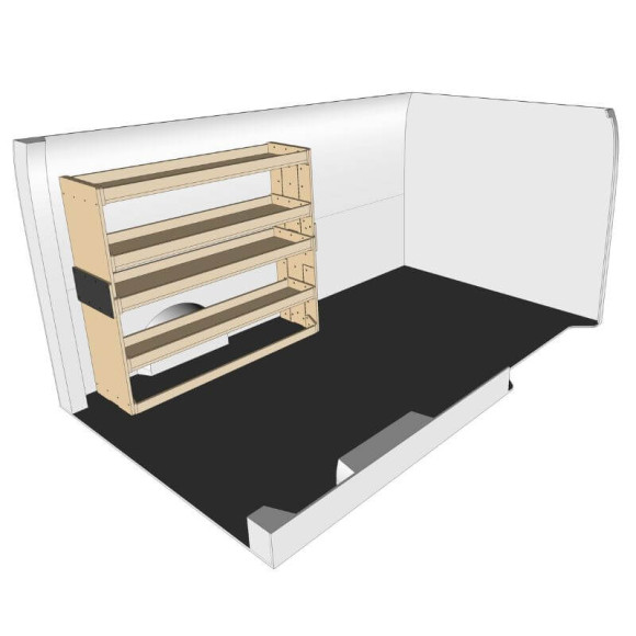 Etagère bois brut droit vue de face Renault Trafic 2014-2024 Etagère bois brut droit vue de face Renault Trafic 2014-2024