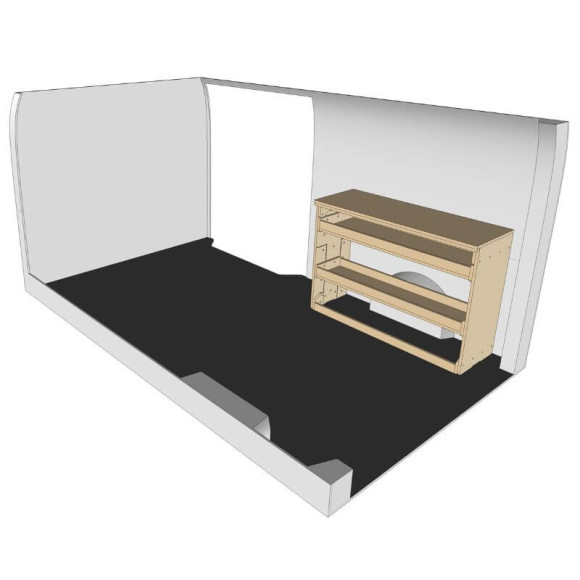 Etagère bois brut droit vue de face Nissan NV300 2016-2021 Etagère bois brut droit vue de face Nissan NV300 2016-2021