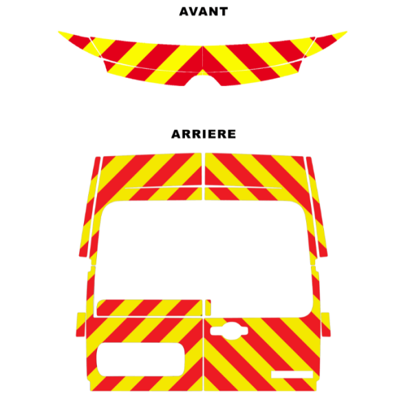 Kit de balisage Jaune/Rouge pour Renault Master vitrées construit entre le 09/2019 au 06/2024 (avant standard + arrière complet)
