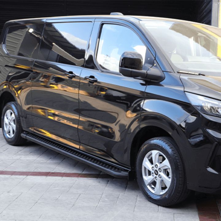 Marchepied latéral fixe sur utilitaire, revêtement aluminium noir pour Ford Custom 2012-2023