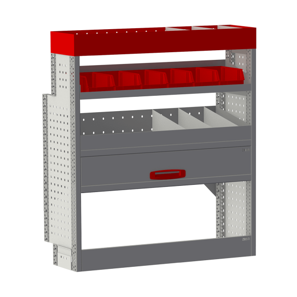 Aménagement métal Ford Custom L1 - ZEVIM Standard rouge - côté droit