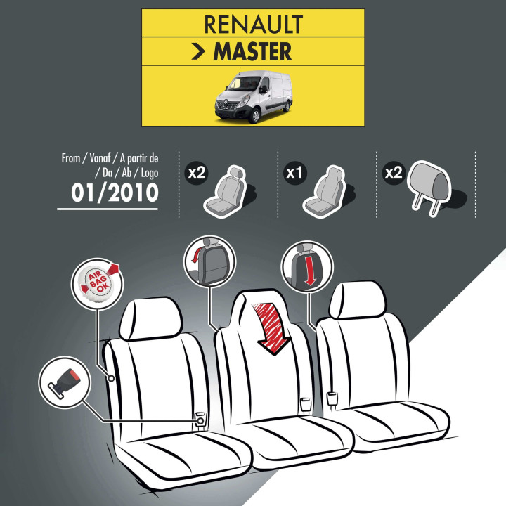 Housses de siège simili cuir pour Renault Master - avec tablette (image non contractuelle)