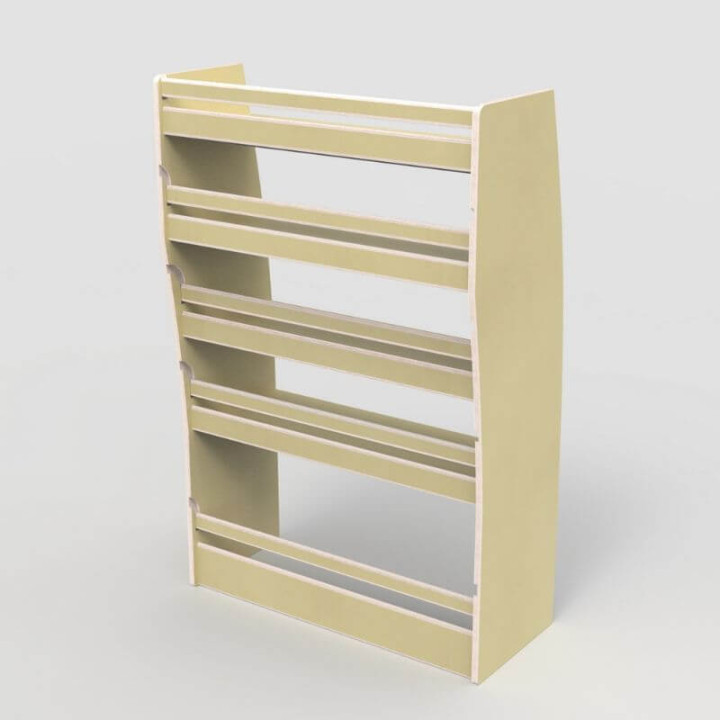 Casier de rangement en bois vernis pour Opel Vivaro 2019+, vue de trois-quarts.