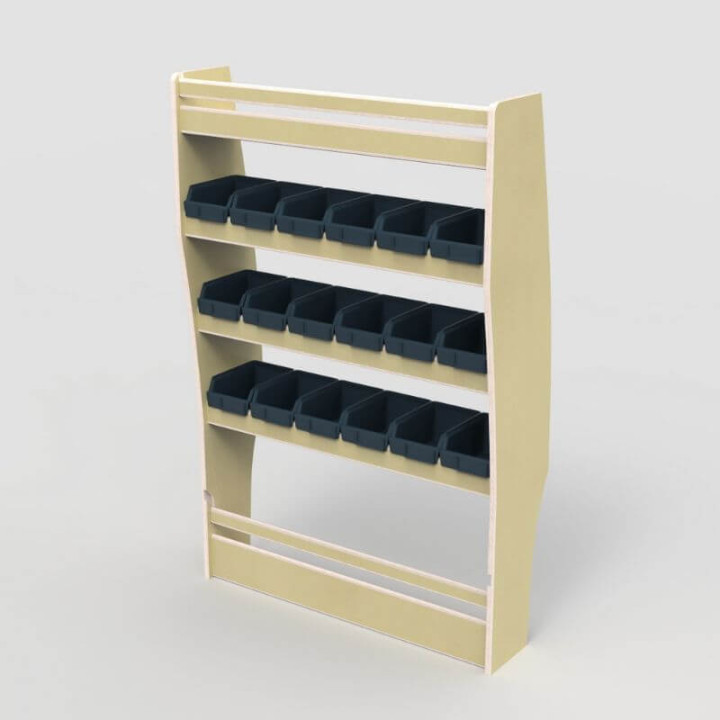 Casier bois utilitaire profondeur 22cm avec bacs moyens amovibles