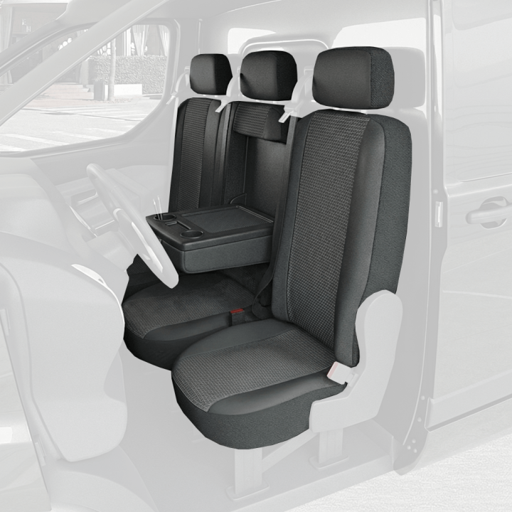 Housses de siège en tissu pour Volkswagen T7 2025+ un siège conducteur + un dossier passager 2 places avec tablette