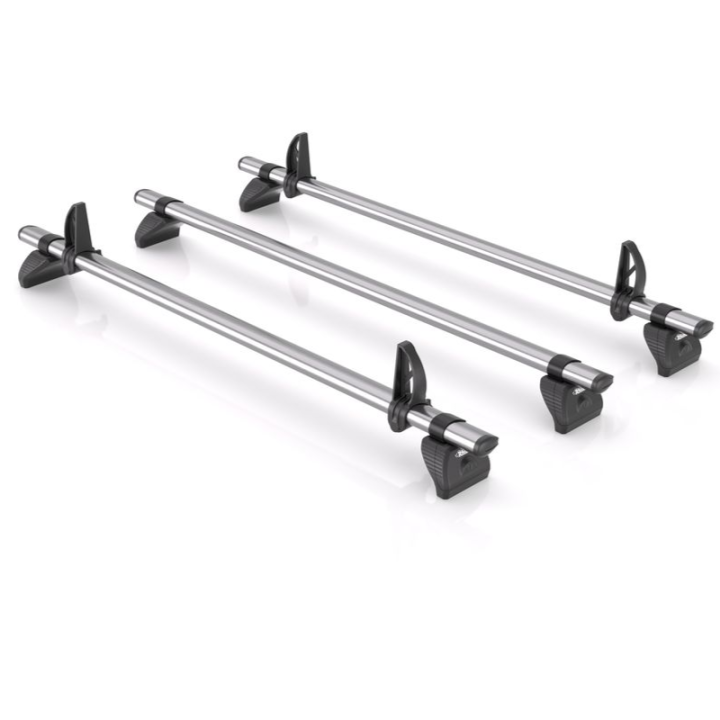 3 barres de toit aluminium Rhino KammBar gris pour Dacia Dokker 2012-2021