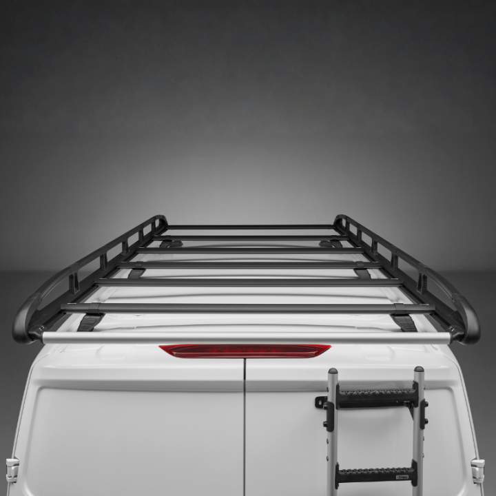 Galerie de toit aluminium noir pour Mercedes eSprinter 2023+ - vue de derrière
