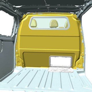 Cloison de séparation avec vitre. Visibilité arrière accrue et luminosité en cabine Ford E-transit Custom 2024+