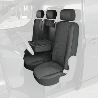 Housses de siège en tissu pour Ford E-transit Custom 2024+ un siège conducteur + un dossier passager 2 places avec tablette
