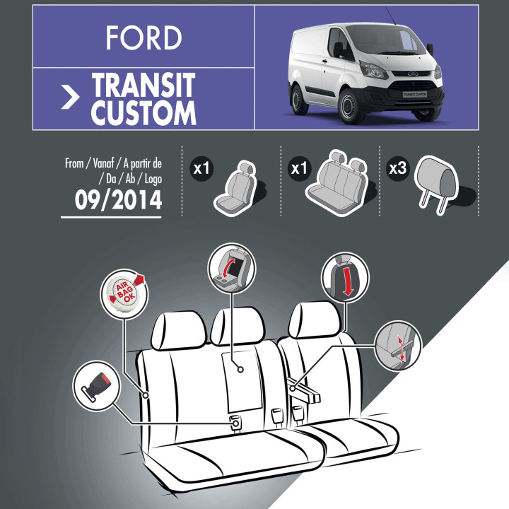 Housses de siège en tissu pour Volkswagen e-Transporter 2025+ - avec accoudoirs et tablette