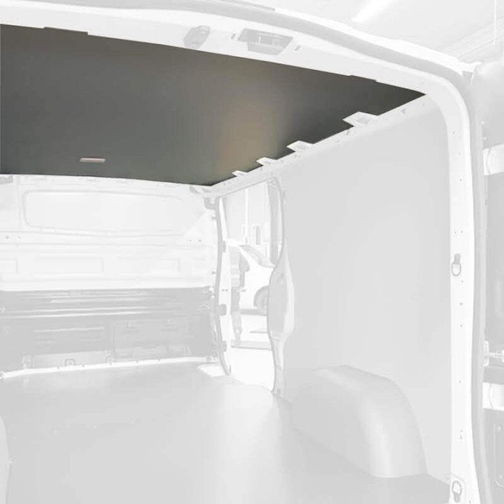 Protection plafond gris pour Ford E-transit Custom 2024+. Exemple sur Renault Trafic. La découpe sera spécifique à votre modèle