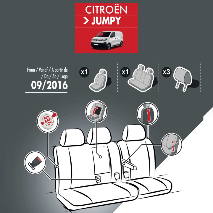 Housses de siège simili cuir pour Fiat E-Scudo 2022+ - avec accoudoirs et tablette (image non contractuelle)
