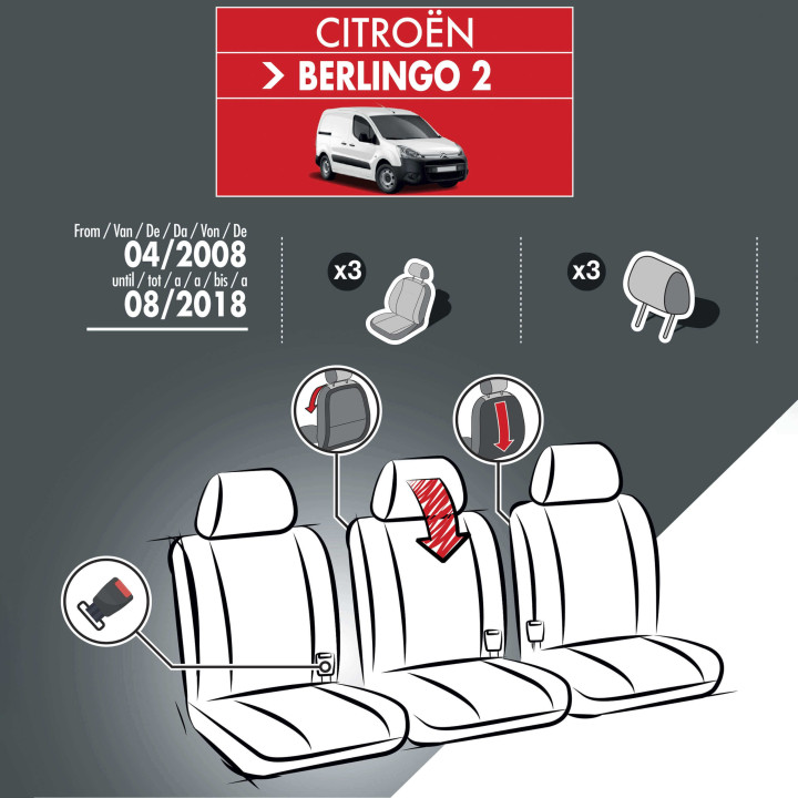 Housses de siège en tissu pour Citroen Berlingo II (2008-2018) - avec tablette