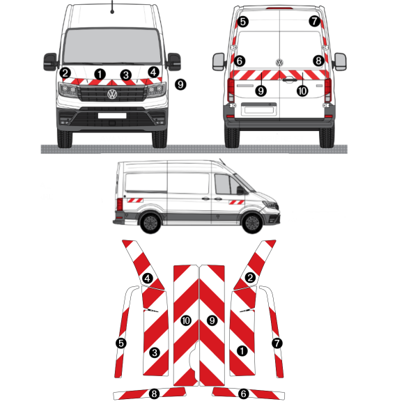 Kit de balisage - Volkswagen Crafter 2016+ portes battantes. Bandes adhésives 3M pré-découpés prêtes à poser